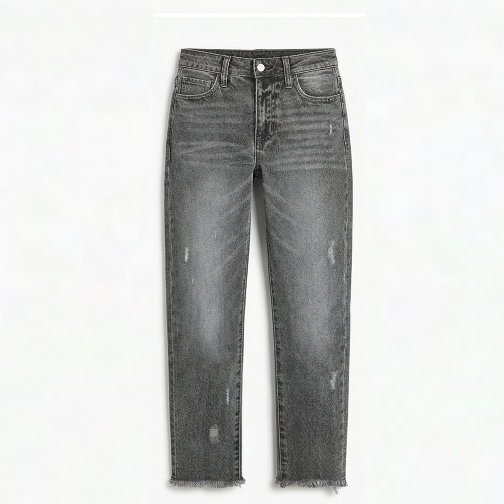 Damen Jeans | Gerade Jeans mit ausgefranstem Saum und lässiger Waschung