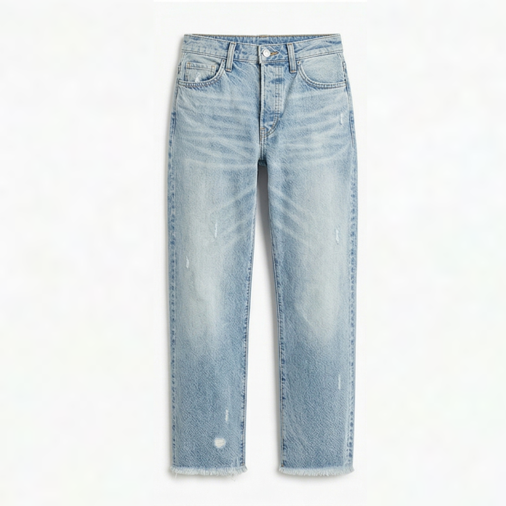 Damen Jeans | Gerade Jeans mit ausgefranstem Saum und lässiger Waschung