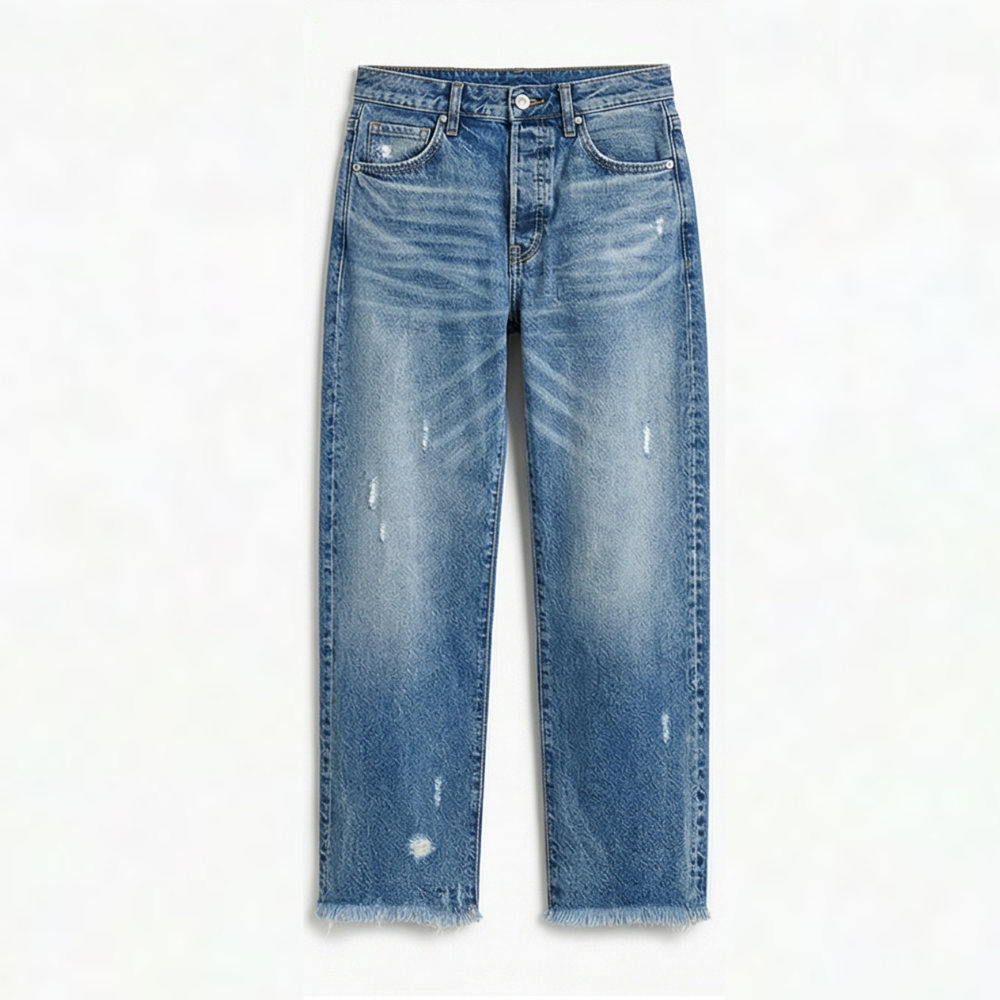 Damen Jeans | Gerade Jeans mit ausgefranstem Saum und lässiger Waschung