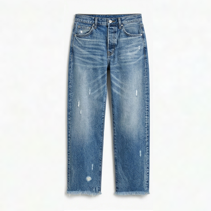 Damen Jeans | Gerade Jeans mit ausgefranstem Saum und lässiger Waschung