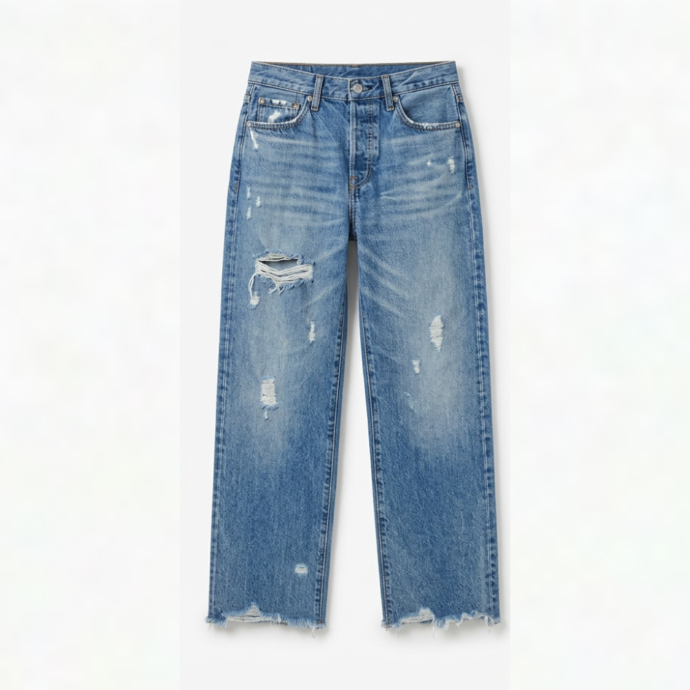 Damen Jeans | Gerade Jeans mit ausgefranstem Saum und lässiger Waschung