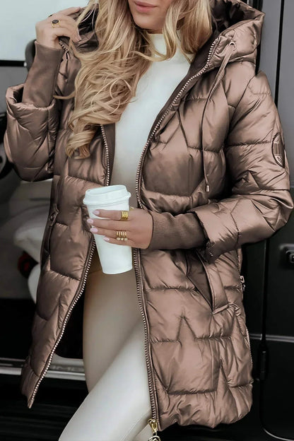 Damen Winter Steppjacke Lang | Warme, leichte & windabweisende Kapuzenjacke