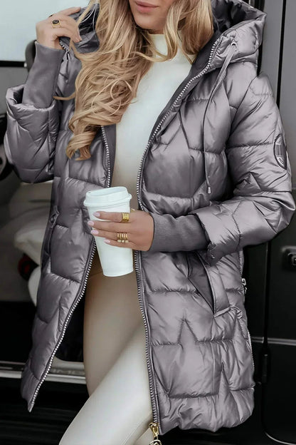Damen Winter Steppjacke Lang | Warme, leichte & windabweisende Kapuzenjacke