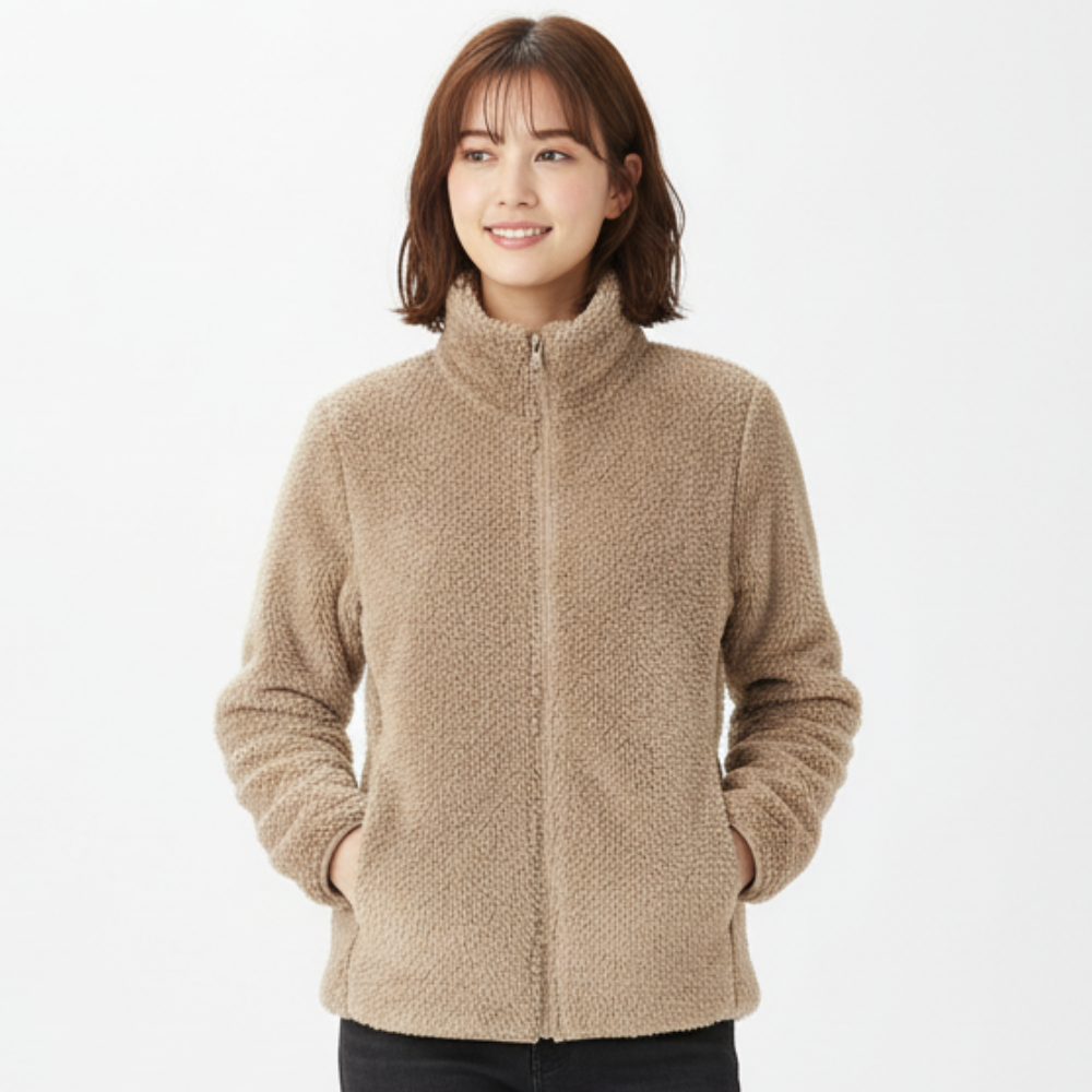 Meliora | Damen Teddy-Fleecejacke mit Stehkragen & Reißverschluss – Warme Plüschjacke für Alltag & Freizeit