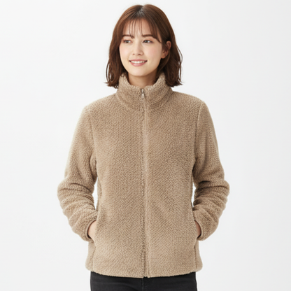 Meliora | Damen Teddy-Fleecejacke mit Stehkragen & Reißverschluss – Warme Plüschjacke für Alltag & Freizeit