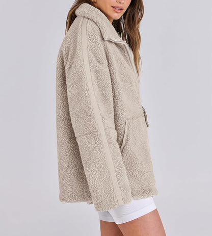 Damen Fleecejacke Oversize | Warme Teddyjacke mit Reißverschluss für Herbst & Winter