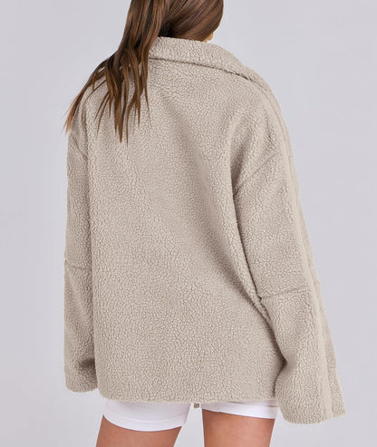 Damen Fleecejacke Oversize | Warme Teddyjacke mit Reißverschluss für Herbst & Winter