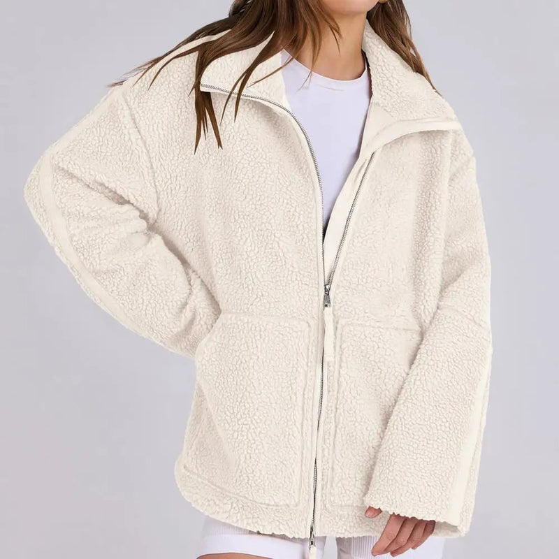 Damen Fleecejacke Oversize | Warme Teddyjacke mit Reißverschluss für Herbst & Winter