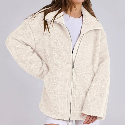 Damen Fleecejacke Oversize | Warme Teddyjacke mit Reißverschluss für Herbst & Winter