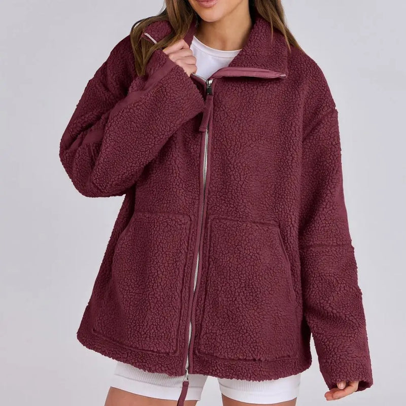Damen Fleecejacke Oversize | Warme Teddyjacke mit Reißverschluss für Herbst & Winter