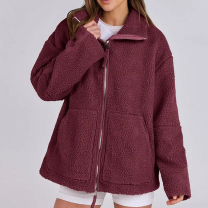 Damen Fleecejacke Oversize | Warme Teddyjacke mit Reißverschluss für Herbst & Winter