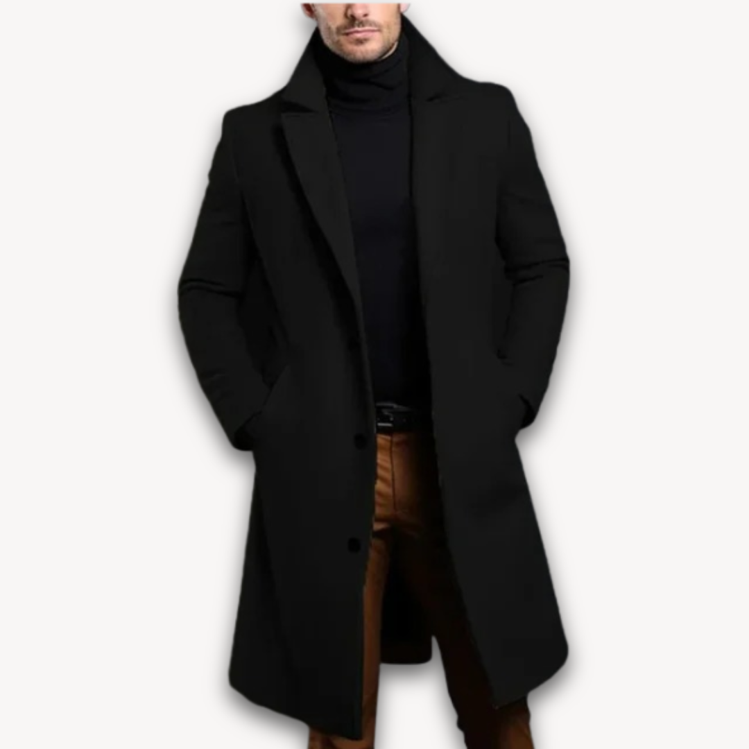 Henry | Herren Wollmantel – Langer Mantel in Einfarbigem Design mit Reverskragen für Elegante Winterlooks