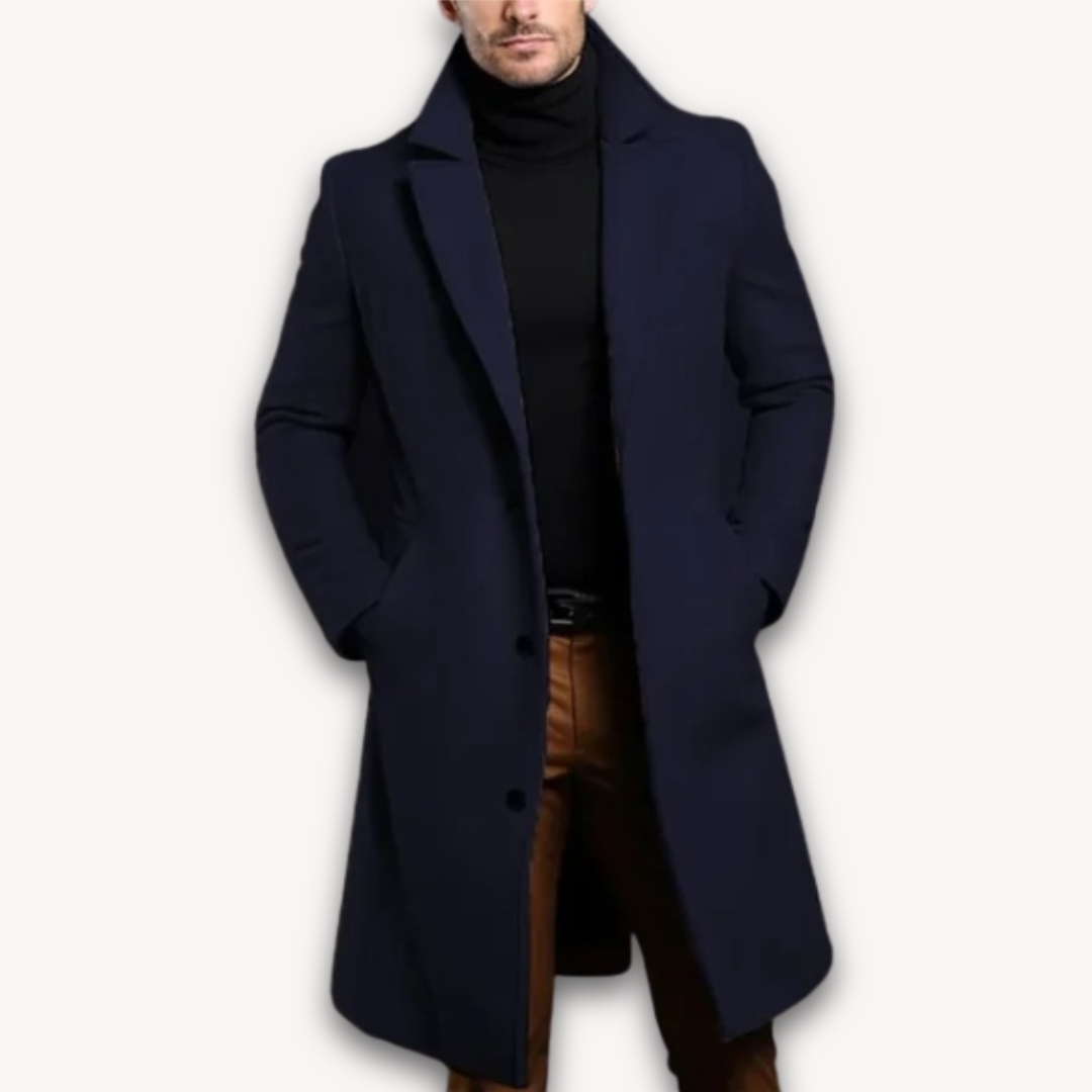 Henry | Herren Wollmantel – Langer Mantel in Einfarbigem Design mit Reverskragen für Elegante Winterlooks
