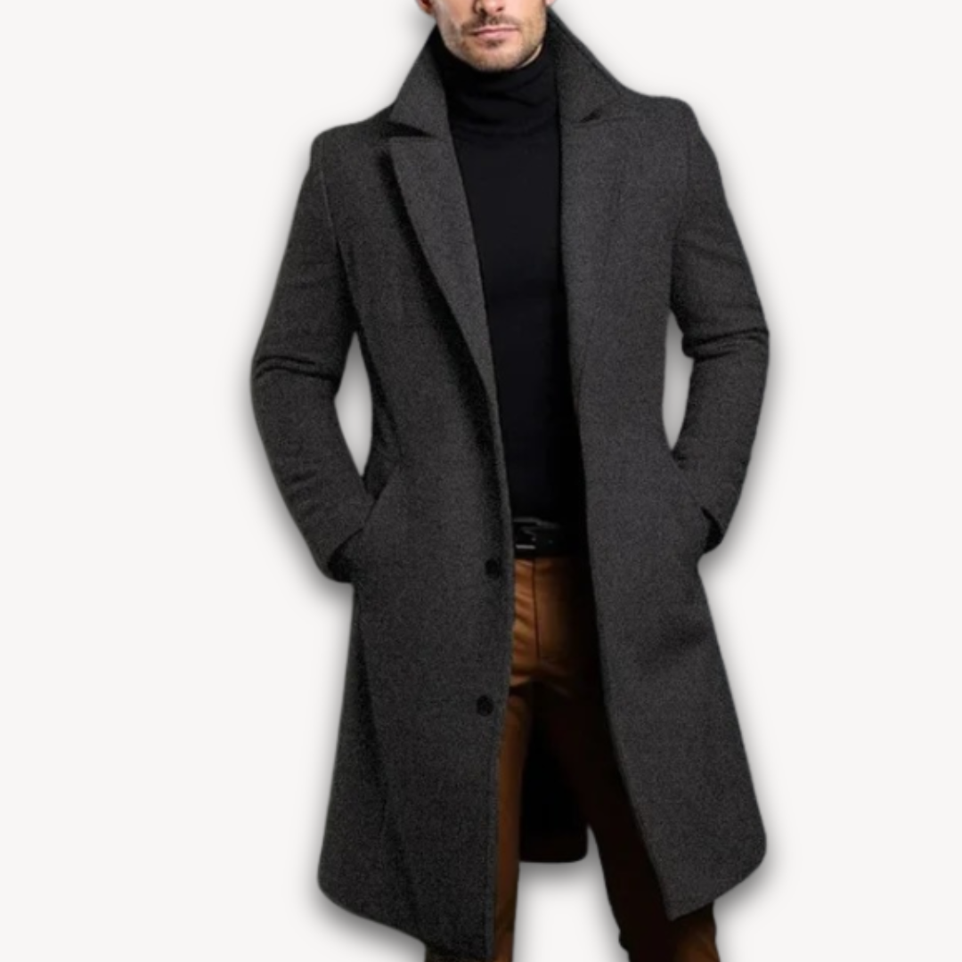 Henry | Herren Wollmantel – Langer Mantel in Einfarbigem Design mit Reverskragen für Elegante Winterlooks