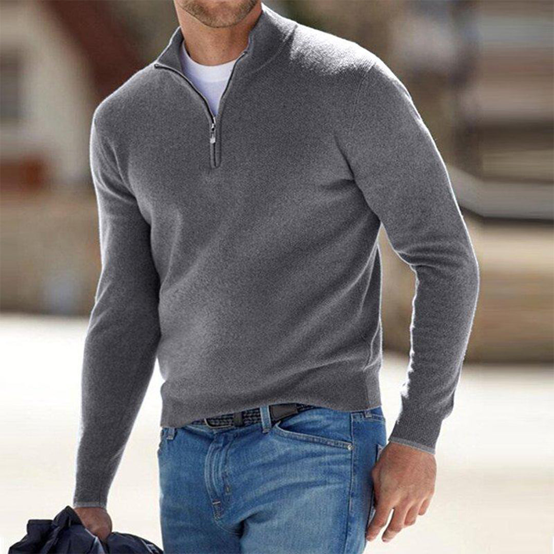 Kai | Herren Pullover mit Stehkragen & Reißverschluss | Slim Fit & Modern