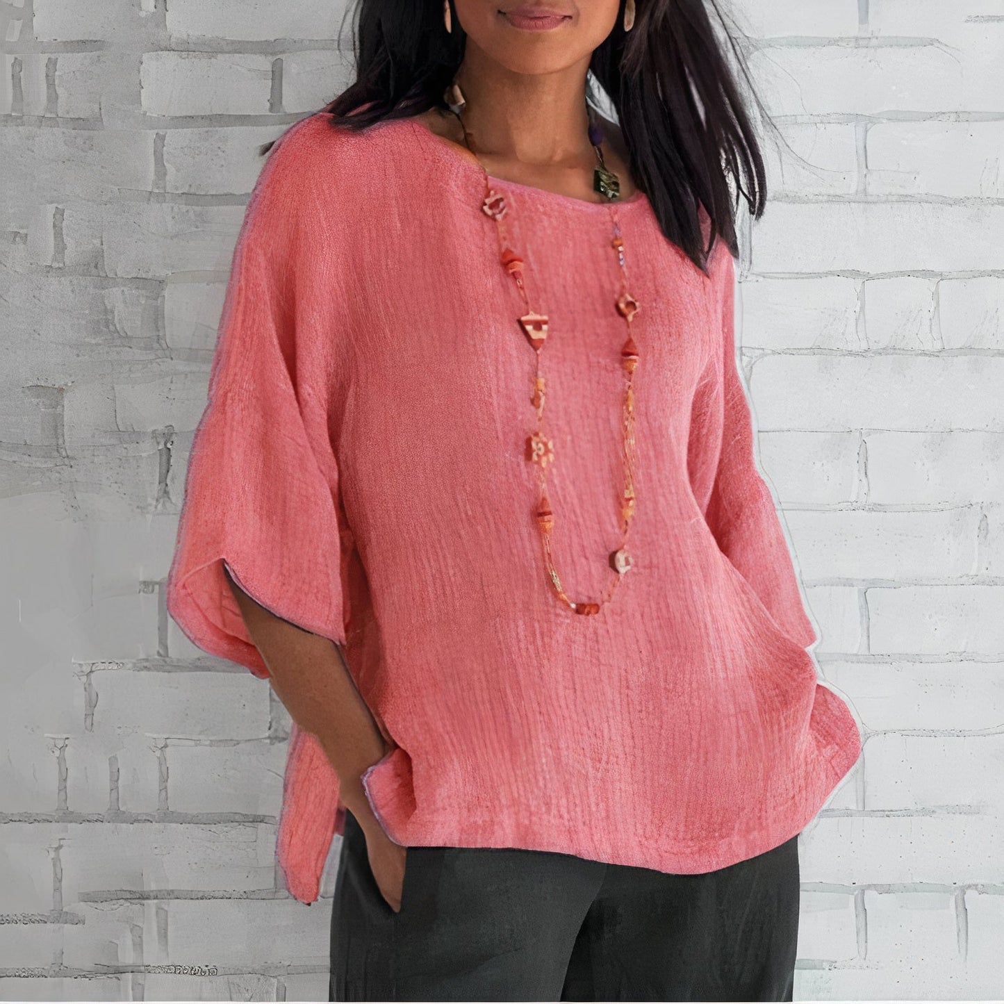 Elfie | Weite Leinen-Bluse mit Rundhals – Sommerliches Basic