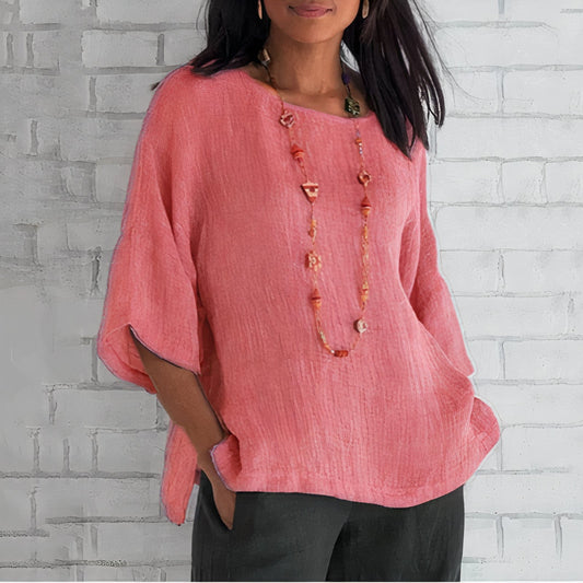 Elfie | Weite Leinen-Bluse mit Rundhals – Sommerliches Basic