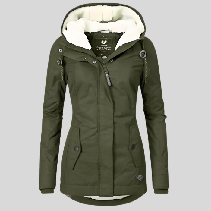 Coraline | Damen Winterjacke lang wasserdicht mit Kapuze und Fleecefutter