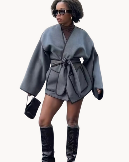 Petronelle | Damen Oversized Mantel mit Taillengürtel & Elegantem Reverskragen – Stylischer Übergangsmantel für Herbst & Frühling