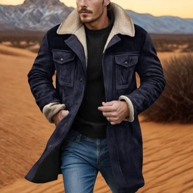 Vincenzo | Herren Mantel im Relaxed Fit mit Plüschkragen, Manschetten & Knopfverschluss