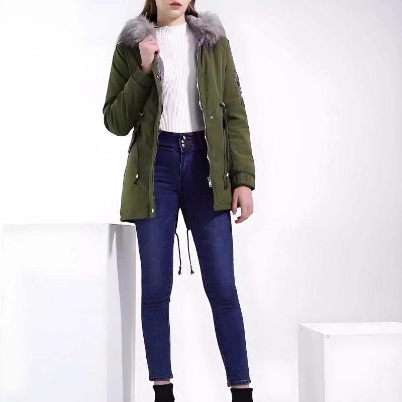 Kallista | Damen Parka mit Kunstfellkapuze, gefüttert & taillierbar