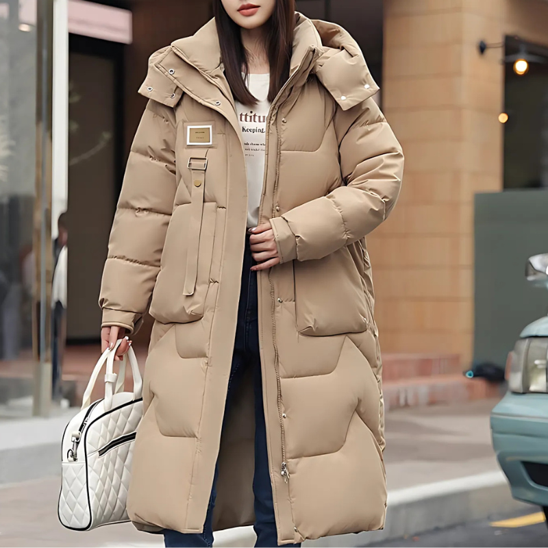 Katriel | Damen Winter Trenchcoat, Lang & Oversized, Gepolstert mit Kapuze und hohem Kragen