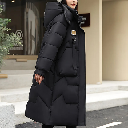 Katriel | Damen Winter Trenchcoat, Lang & Oversized, Gepolstert mit Kapuze und hohem Kragen