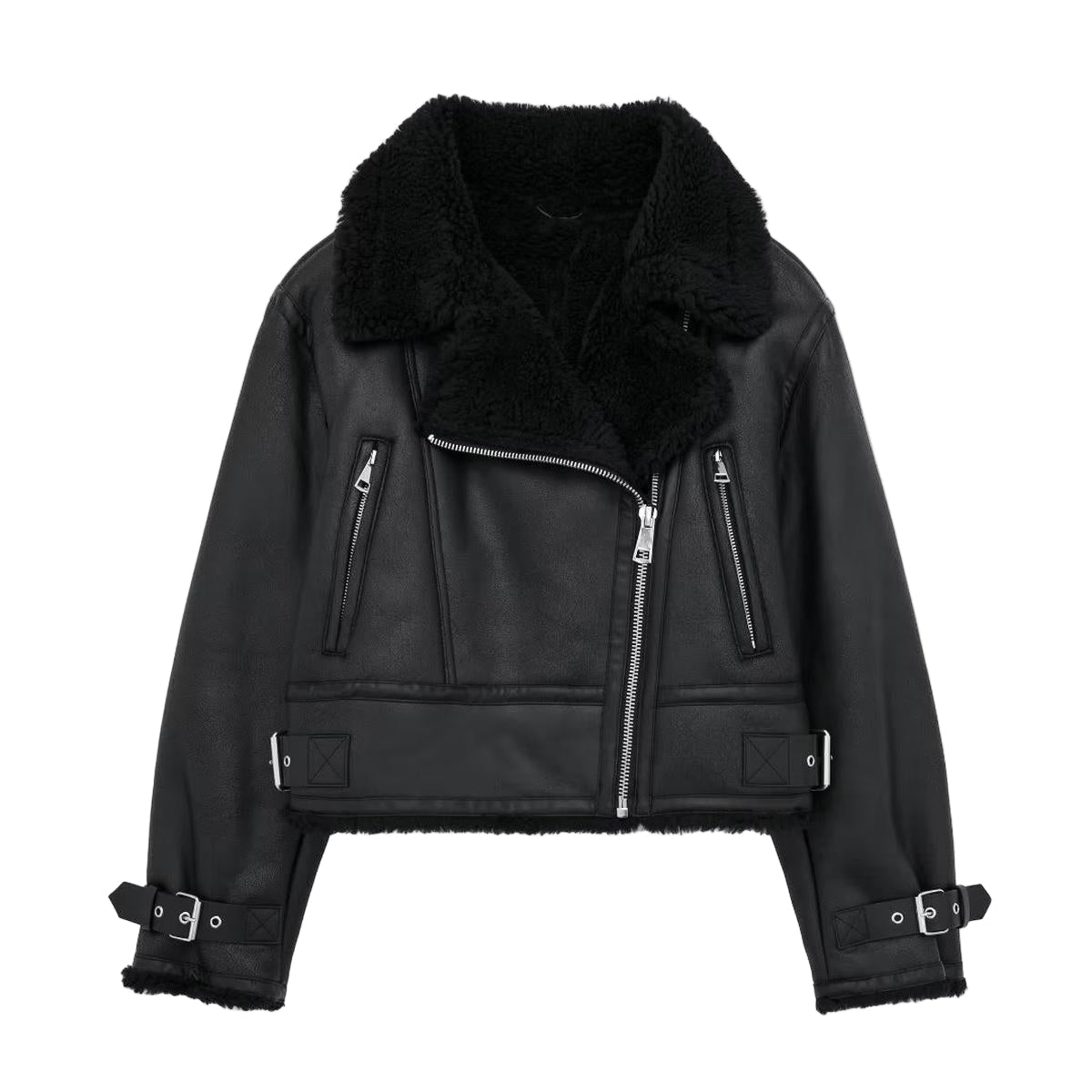 Kurze Damen Winterjacke mit Kunstfellkragen | Schwarz, Wattiert & Modern