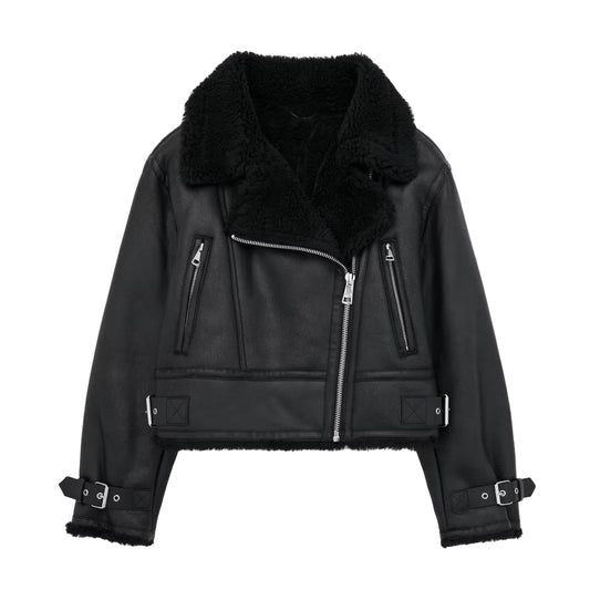 Kurze Damen Winterjacke mit Kunstfellkragen | Schwarz, Wattiert & Modern