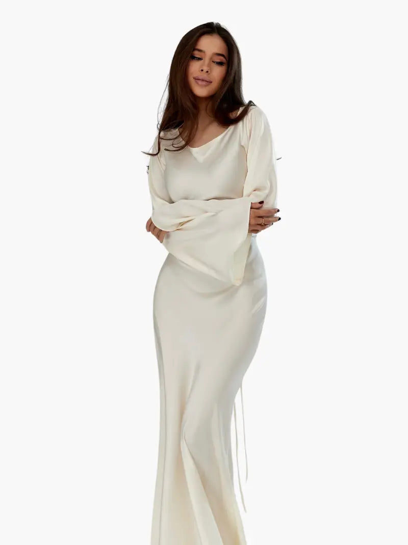 Elegantes Damen Abendkleid Maxikleid Figurbetont | Lange Ärmel & Luxuriöser Look