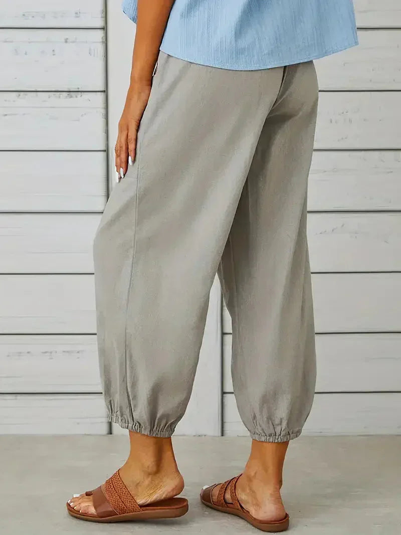 Ashbel | Damen Freizeit-Hose mit elastischem Bund, Kordelzug und Taschen – Bequeme Uni-Farben Sommerhose