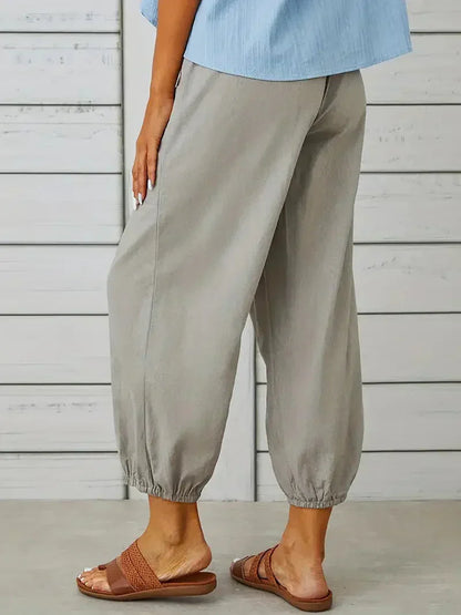 Ashbel | Damen Freizeit-Hose mit elastischem Bund, Kordelzug und Taschen – Bequeme Uni-Farben Sommerhose