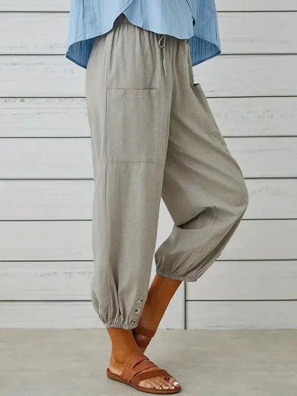 Ashbel | Damen Freizeit-Hose mit elastischem Bund, Kordelzug und Taschen – Bequeme Uni-Farben Sommerhose