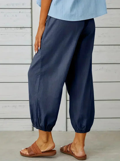 Ashbel | Damen Freizeit-Hose mit elastischem Bund, Kordelzug und Taschen – Bequeme Uni-Farben Sommerhose