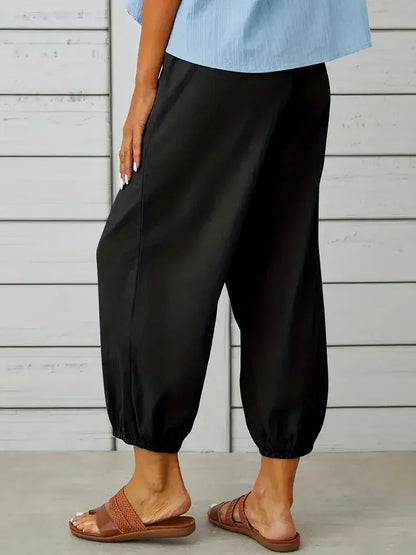 Ashbel | Damen Freizeit-Hose mit elastischem Bund, Kordelzug und Taschen – Bequeme Uni-Farben Sommerhose