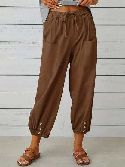 Ashbel | Damen Freizeit-Hose mit elastischem Bund, Kordelzug und Taschen – Bequeme Uni-Farben Sommerhose