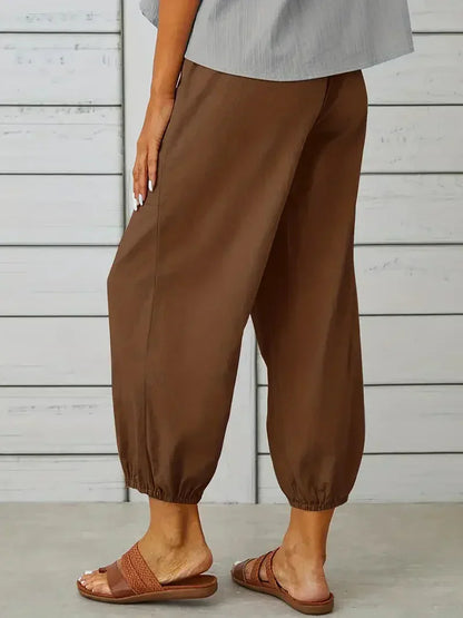 Ashbel | Damen Freizeit-Hose mit elastischem Bund, Kordelzug und Taschen – Bequeme Uni-Farben Sommerhose