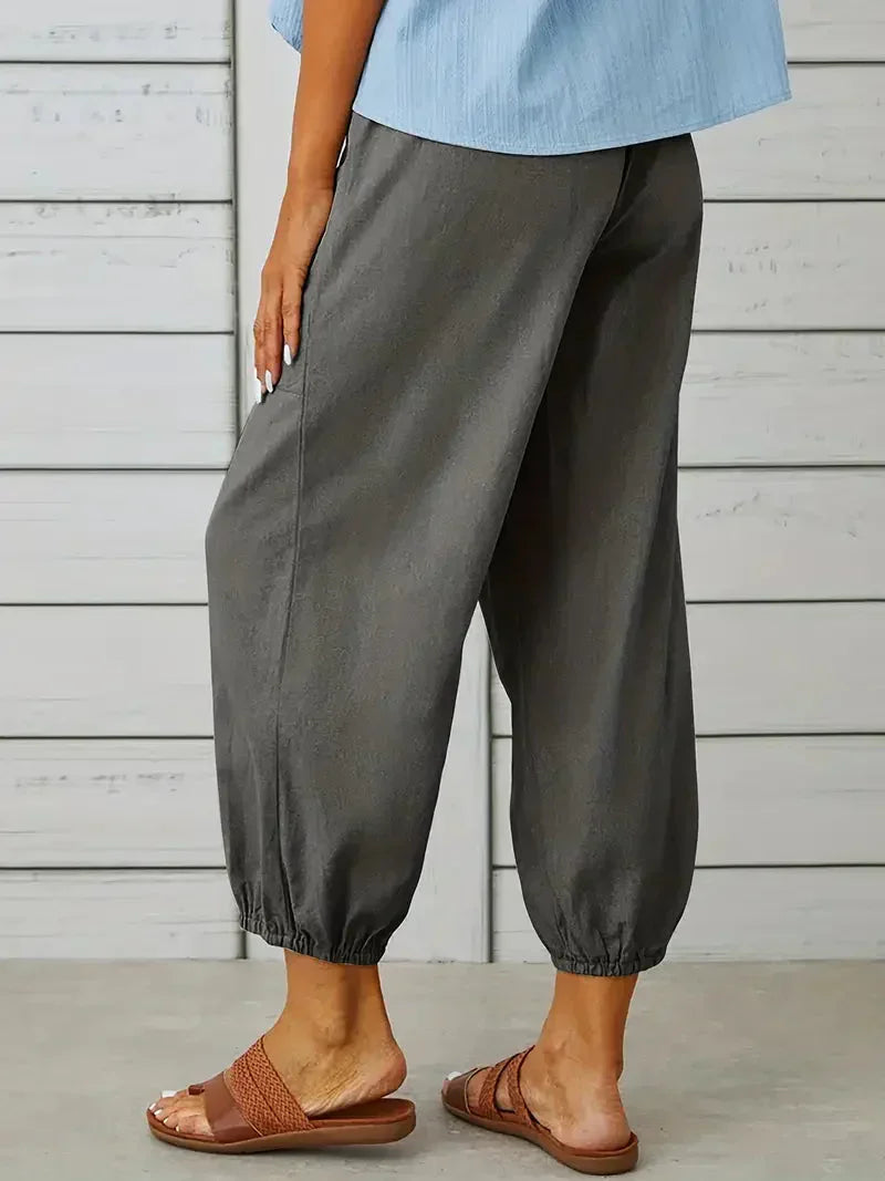 Ashbel | Damen Freizeit-Hose mit elastischem Bund, Kordelzug und Taschen – Bequeme Uni-Farben Sommerhose