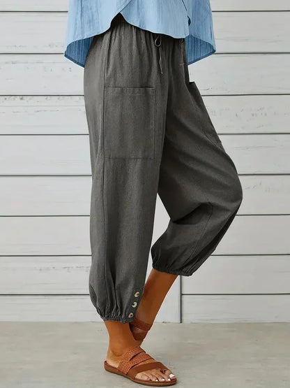 Ashbel | Damen Freizeit-Hose mit elastischem Bund, Kordelzug und Taschen – Bequeme Uni-Farben Sommerhose