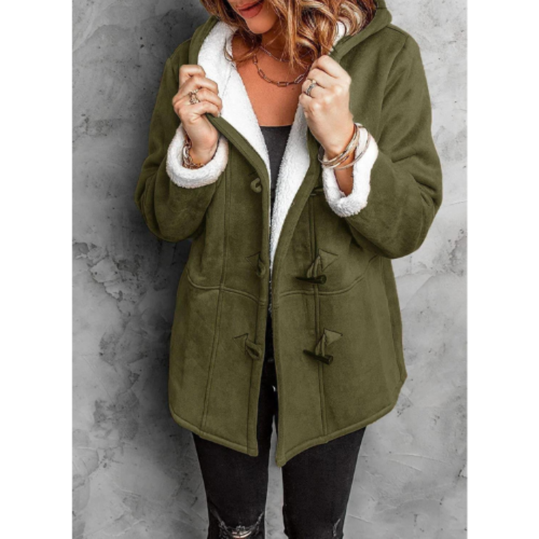 Kaswina | Damen Winterjacke mit Kapuze & Fleecefutter – Lange, warme Jacke für kalte Tage in elegantem Stil