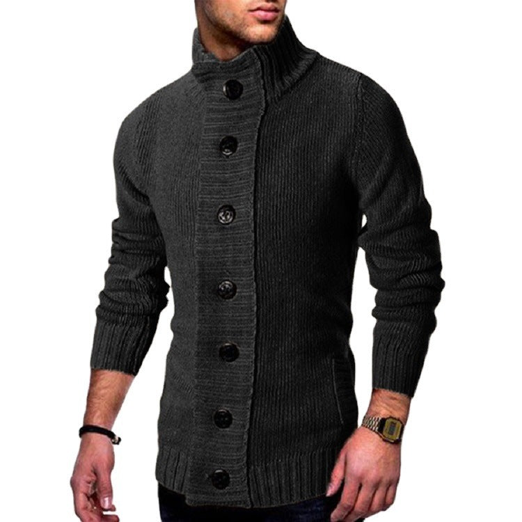 Herren Strickjacke | Hoher Kragen & Markante Knopfdetails | Stilvoll & Komfortabel