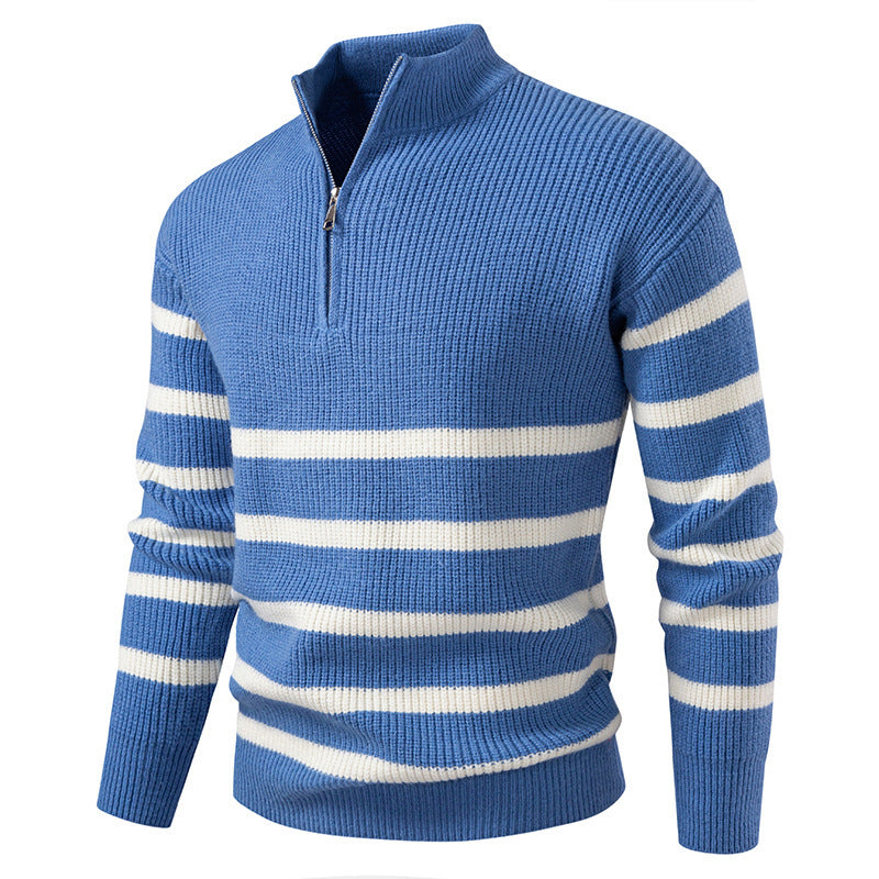 Zipped Collar Herren Pullover | Gestreift & Modern | Komfortabler Strick für Büro & Freizeit