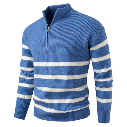 Zipped Collar Herren Pullover | Gestreift & Modern | Komfortabler Strick für Büro & Freizeit