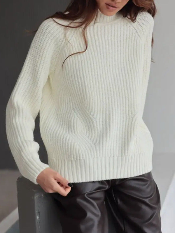 Gwenore | Damen Strickpullover, Loose Fit, Rollkragen, Raglanärmel, gerippte Struktur