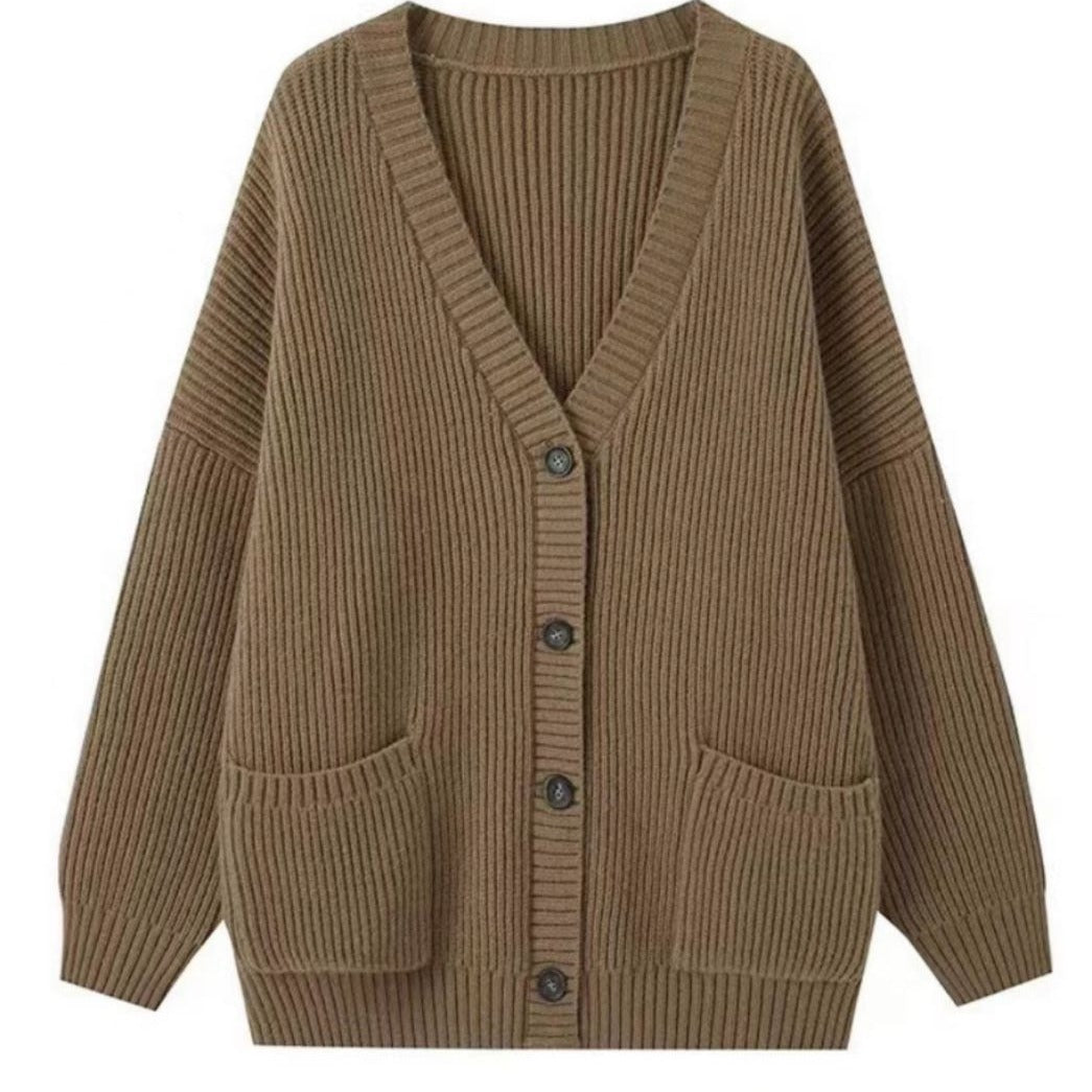 Damen Strickcardigan | Knopfleiste & Offene Taschen | Eleganter Strick