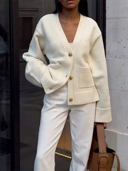 Jessamy | Damen Oversized Cardigan mit V-Ausschnitt & Knopfverschluss