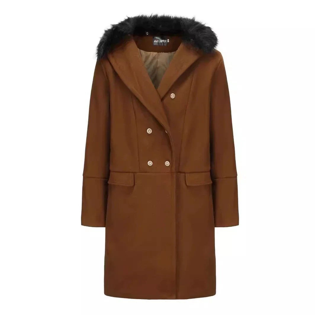 Jordan | Herren Wollmantel mit Oversized Fit, Doppelreiher & Fellkragen