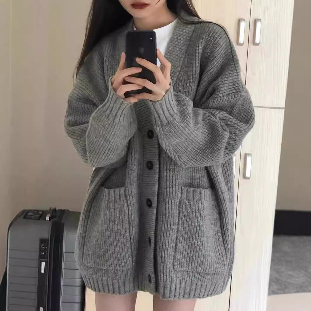 Damen Strickcardigan | Knopfleiste & Offene Taschen | Eleganter Strick