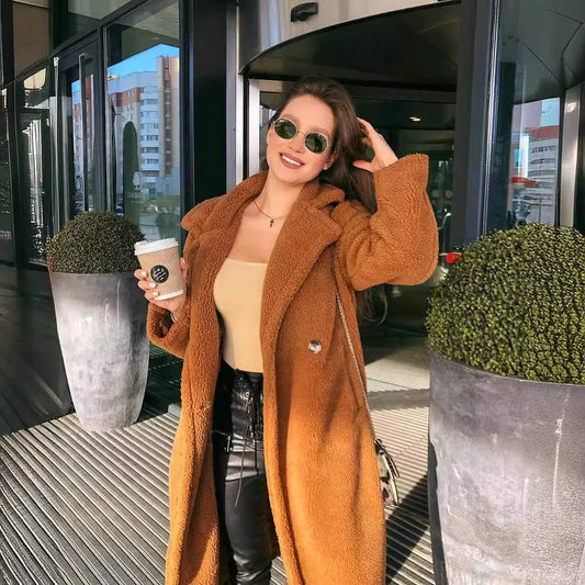 Evania | Damen Long Coat aus weichem Plüsch, Oversized Fit, Offene Vorderseite