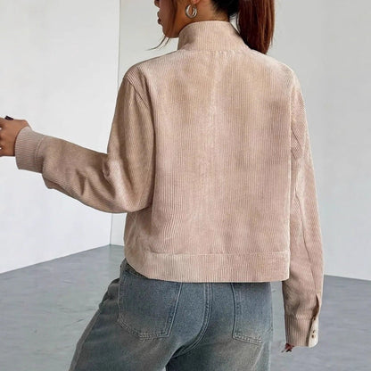 Isabetta | Damen Cordjacke, Cropped Modell mit Reißverschluss & breitem Kragen, Relaxed Fit